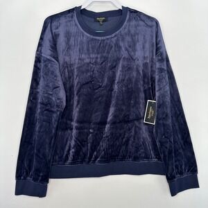 Juicy Couture Black Label Velour Pullover Sweatshirt Regal Cove Blue Navy XL Y2K